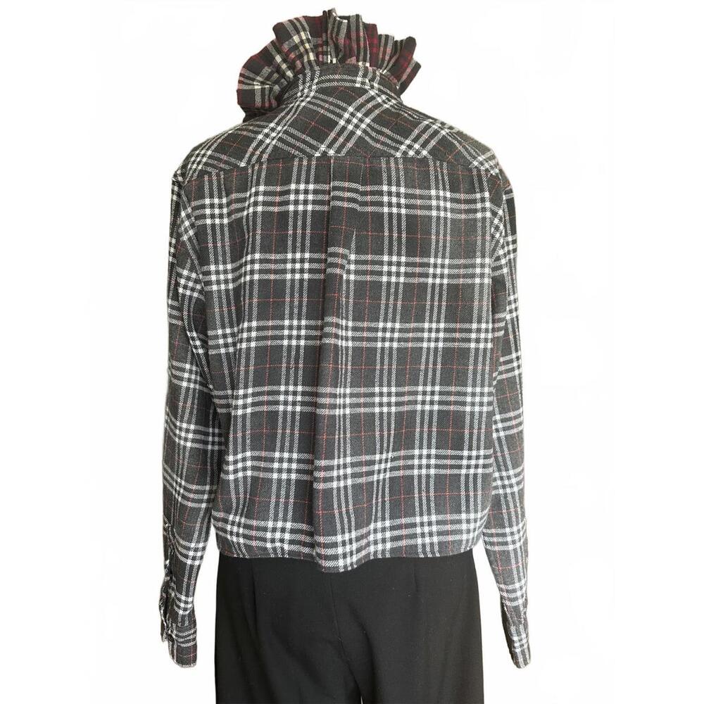 Handmade Upcycled Cropped Flannel Denim & Plaid Ruffled Collar One-of-a-Kind π€β€οΈ - Picture 2 of 13